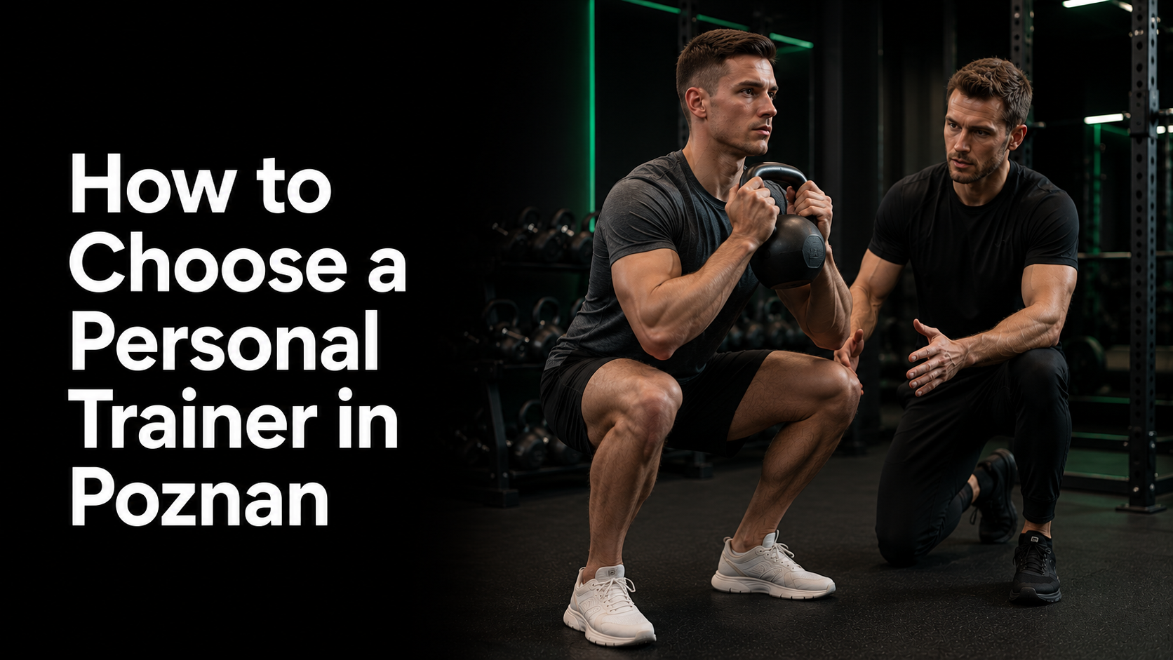 Personal trainer coaching a client during a kettlebell exercise in a private studio in Poznan